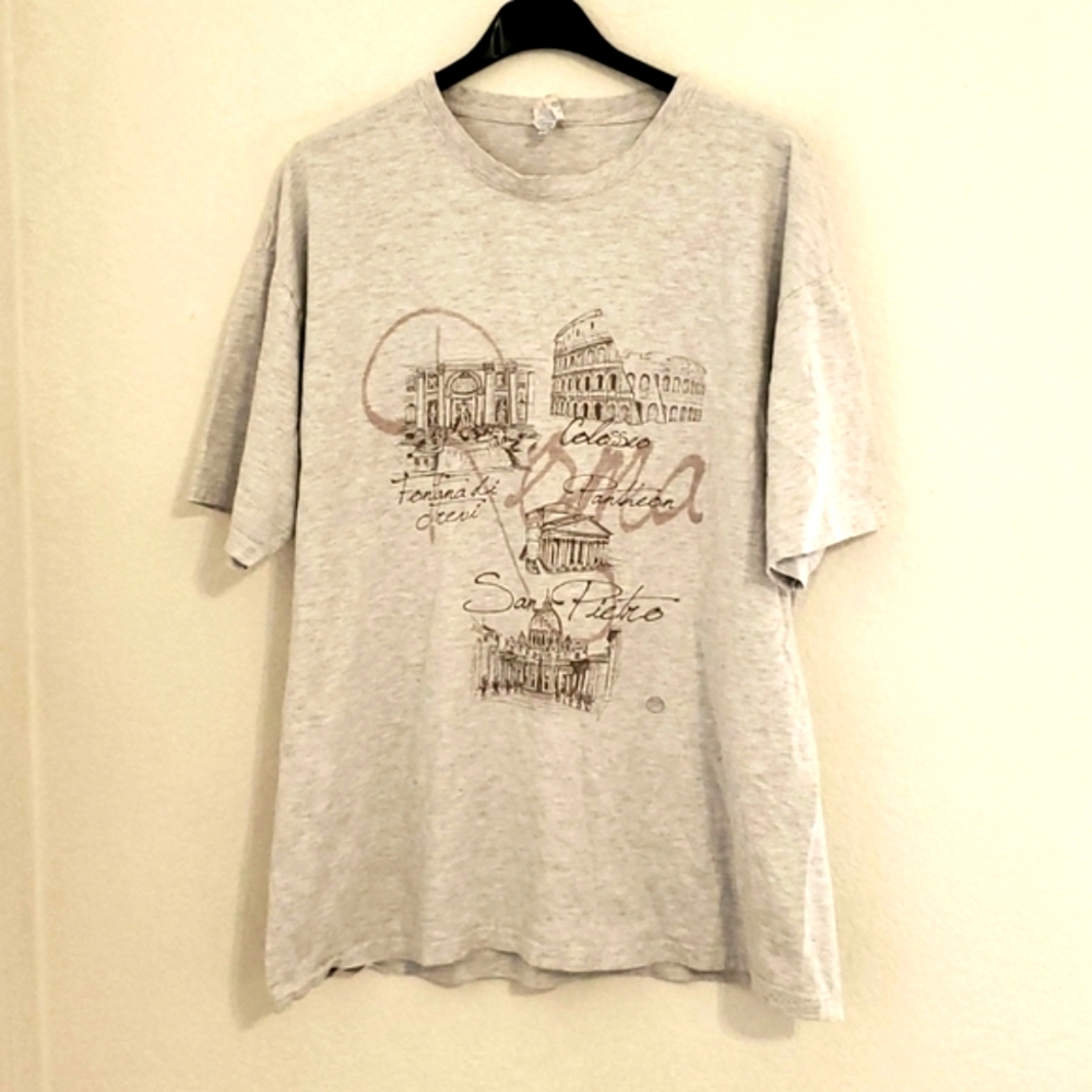 ITALIA ITALY Commemorative souvenir graphic tee shirt XL Roma Trevi Colosseo